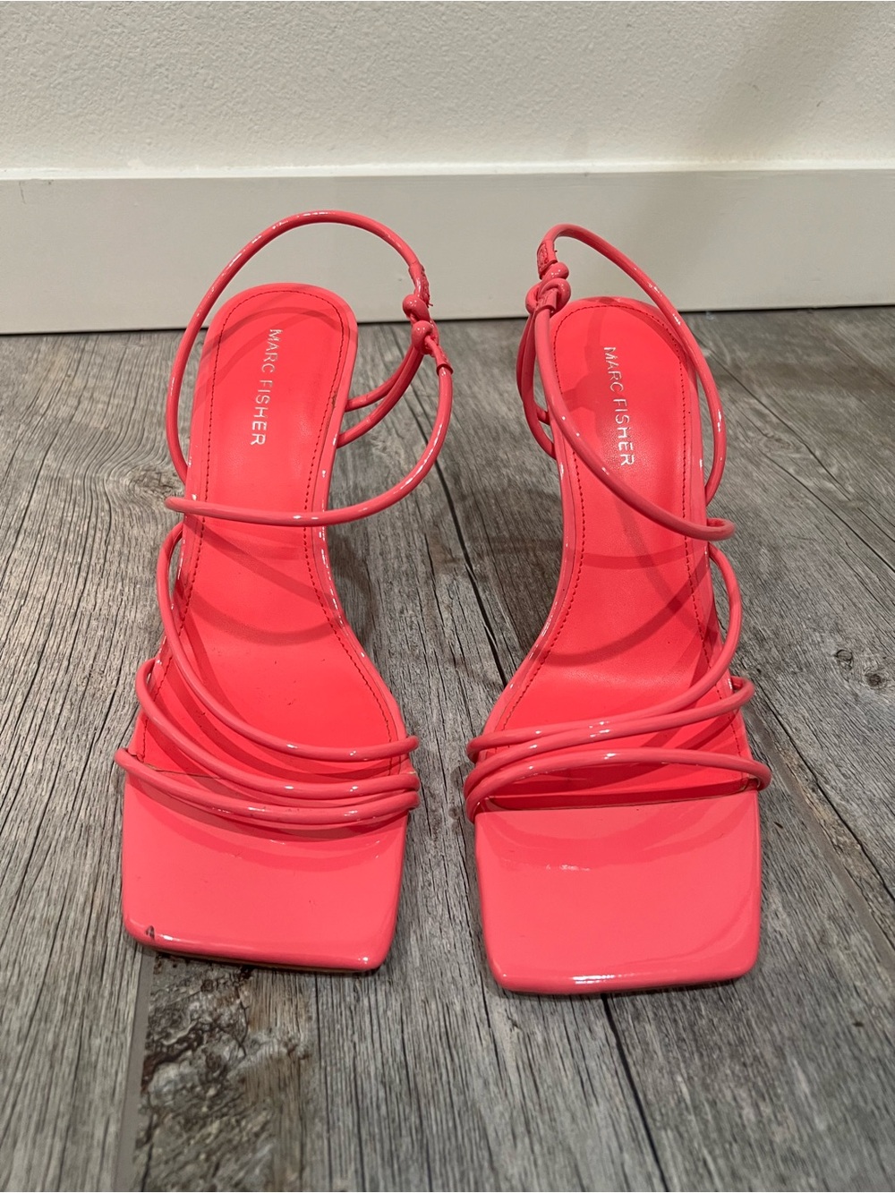 Marc Fisher Dareta Heel Neon Miami Pink Strappy Heeled Sandals Square Toe Size 9